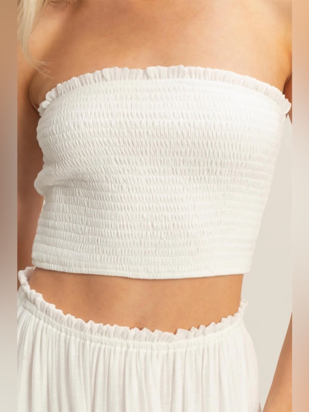NEW HYFVE White Smocked Tube Top & Tiered Maxi Skirt Set Size Large - Picture 3 of 8